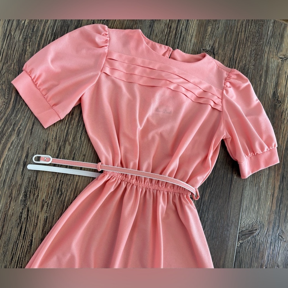 Vtg Doo-Dads Secretary Dress Size 7/8 Peach Semi-Sheer Elastic Waist w/Belt USA - Picture 10 of 13